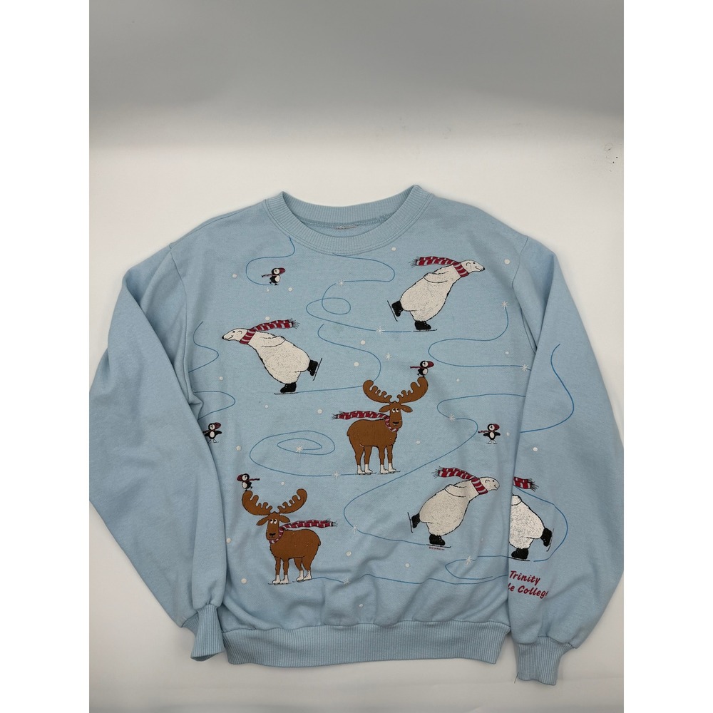 VTG Winter Holiday Polar Bear Moose Crewneck Retro Festive Snow